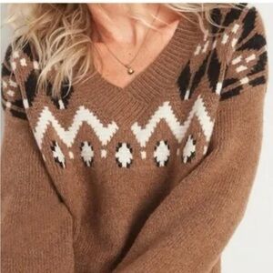 Old Navy Women's Sweater Slouchy Fair Isle Sweater